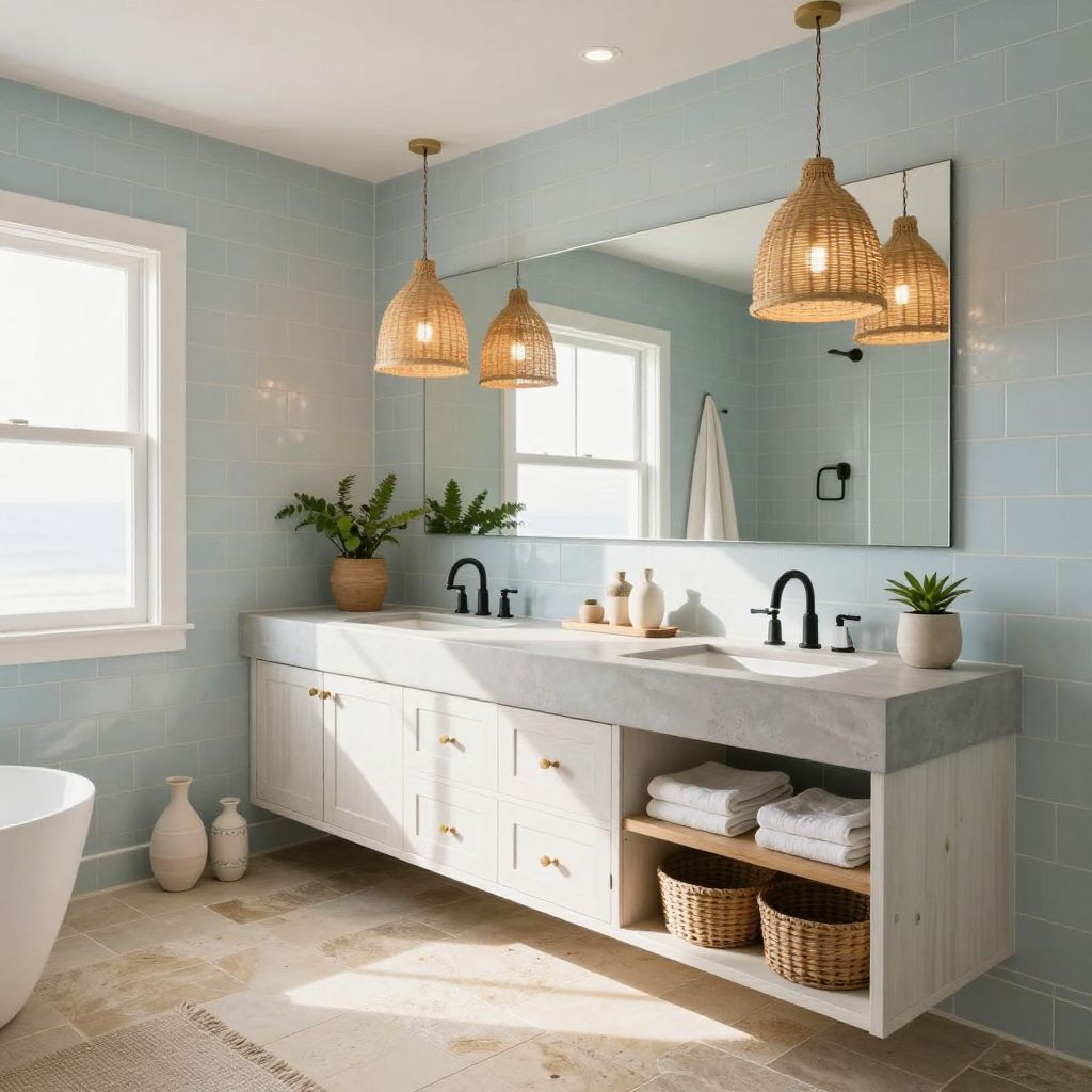 Natural fiber pendant bathroom lighting idea
