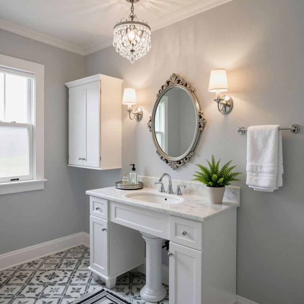 Sconce and chandelier bathroom lighting combo